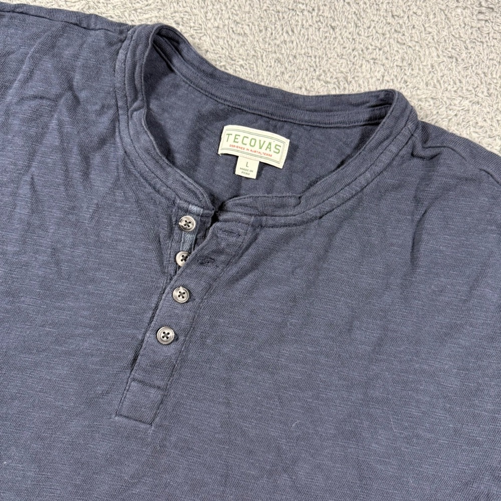 Tecovas Henley Shirt Mens Large Blue Long Sleeve Slub Knit Cotton Workwear